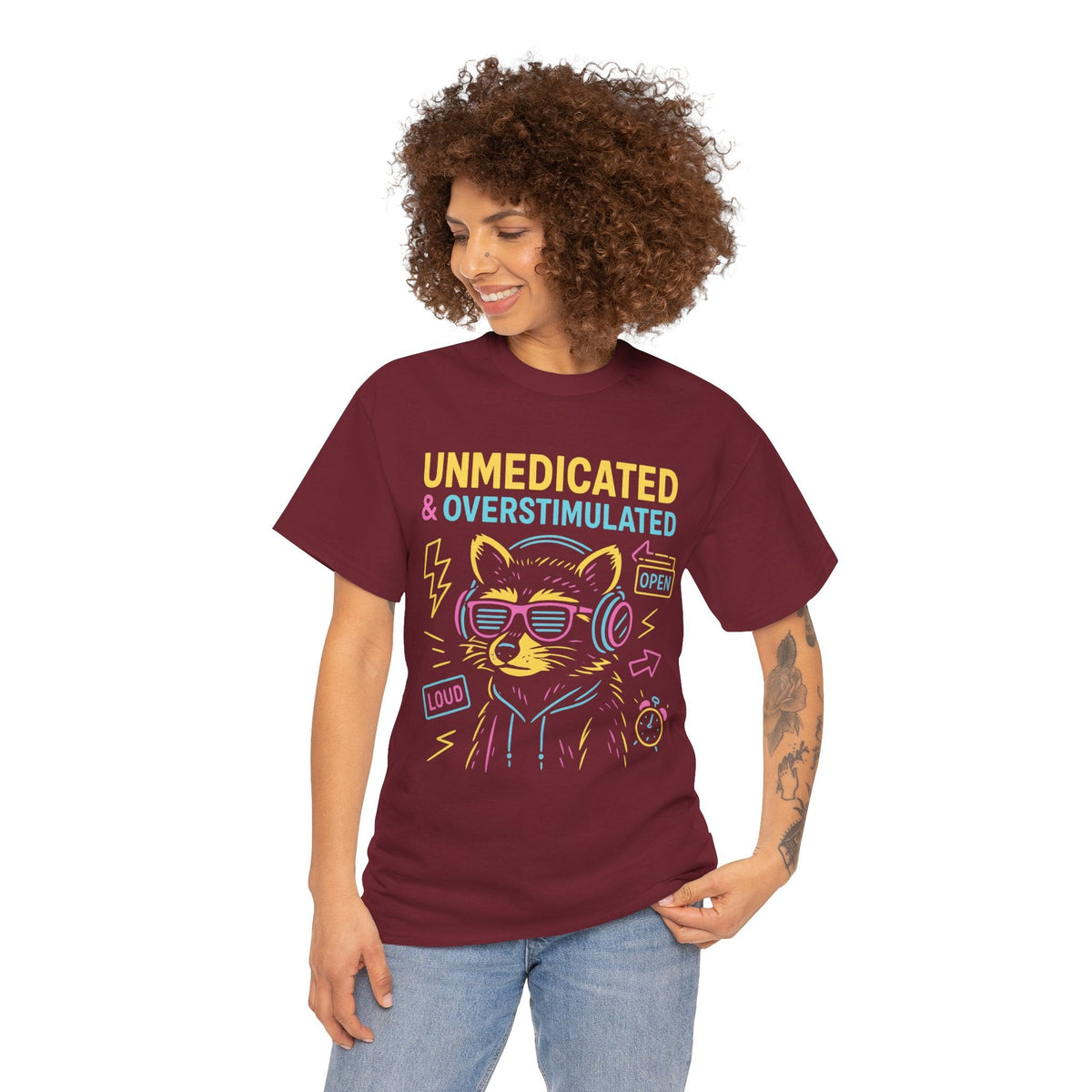 Unmedicated & Overstimulated Neon Raccoon ADHD Shirt – Trash Cult Supply Co. – Gildan 5000