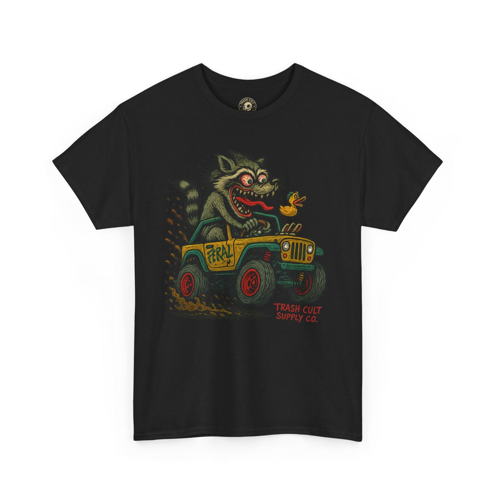 Feral Jeep Raccoon Shirt – Ed Roth Style Off-Road Chaos | Trash Cult Supply Co | Gildan 5000 Tee