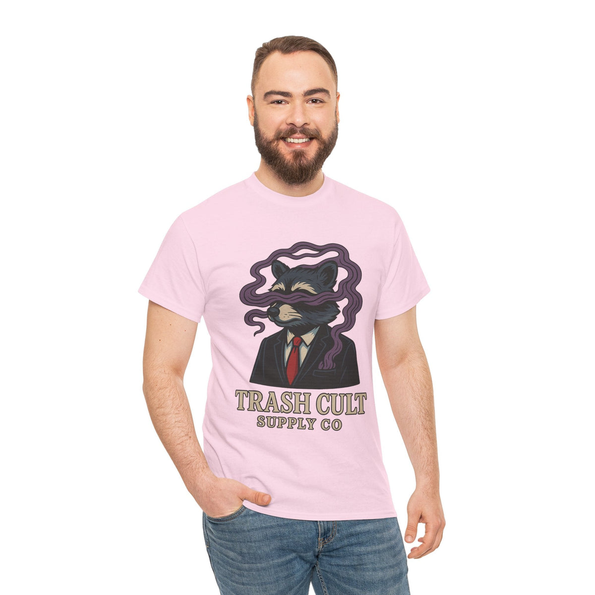 Suited Raccoon Smoke Design – Trash Cult Supply Co | Bold Graffiti Tattoo Tee