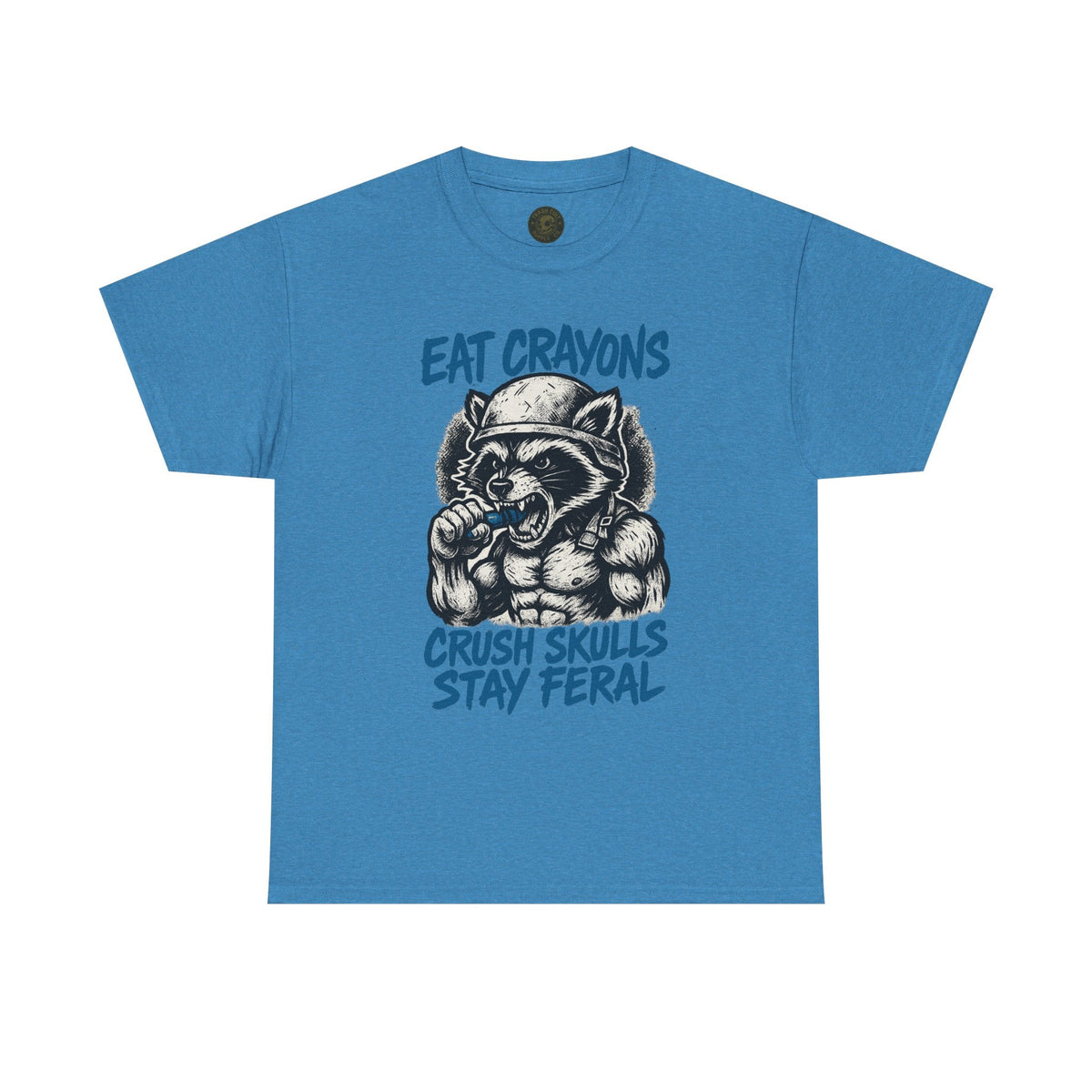 Eat Crayons Crush Skulls Stay Feral Military Raccoon Shirt – Gildan 5000
