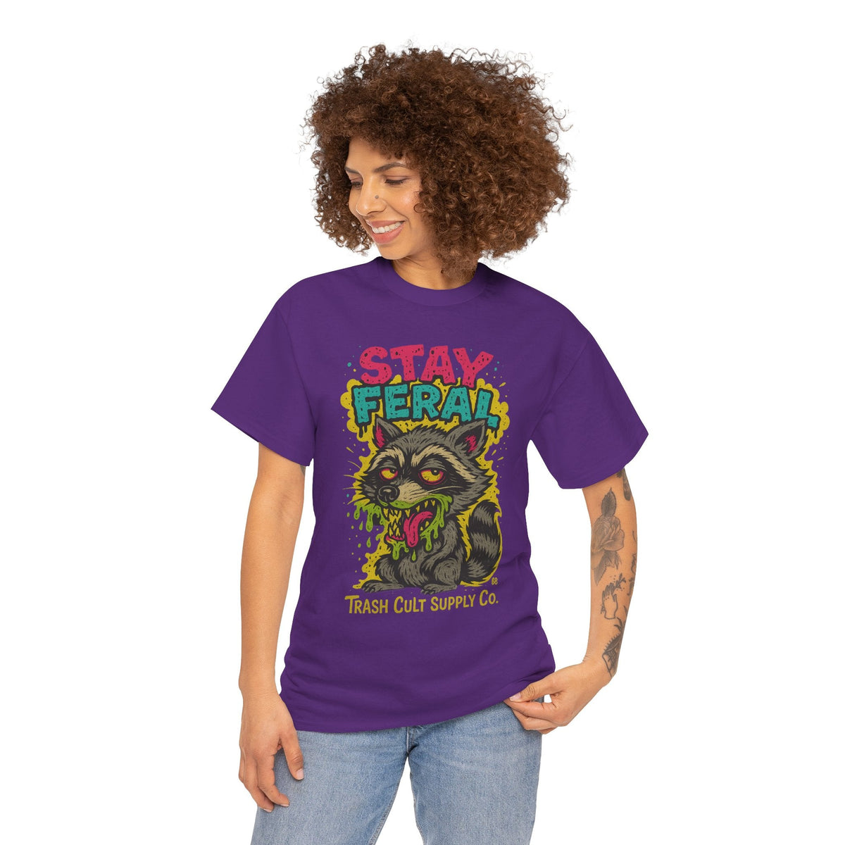 Stay Feral Raccoon Lowbrow Tee – Trash Cult Supply Co. | Gildan 5000