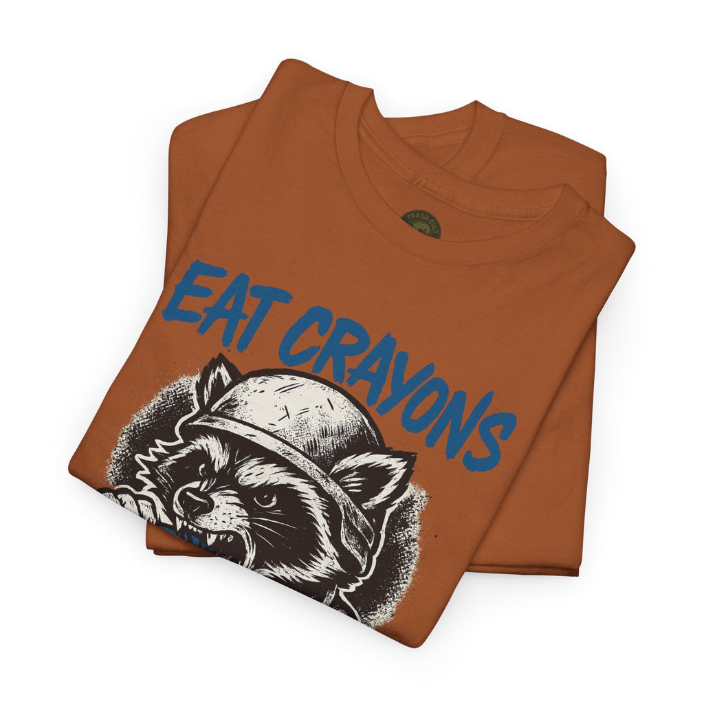 Eat Crayons Crush Skulls Stay Feral Military Raccoon Shirt – Gildan 5000