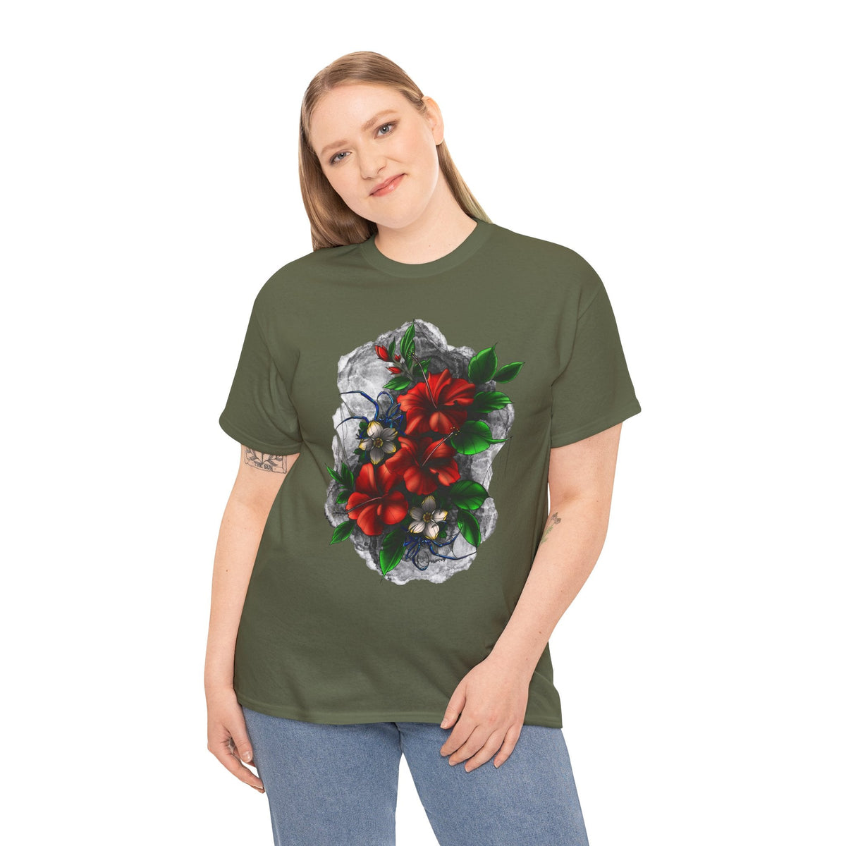 Crimson Bloom Tattoo T-Shirt – Lara Davenport x Trash Cult Supply Co. Collab (Gildan 5000)