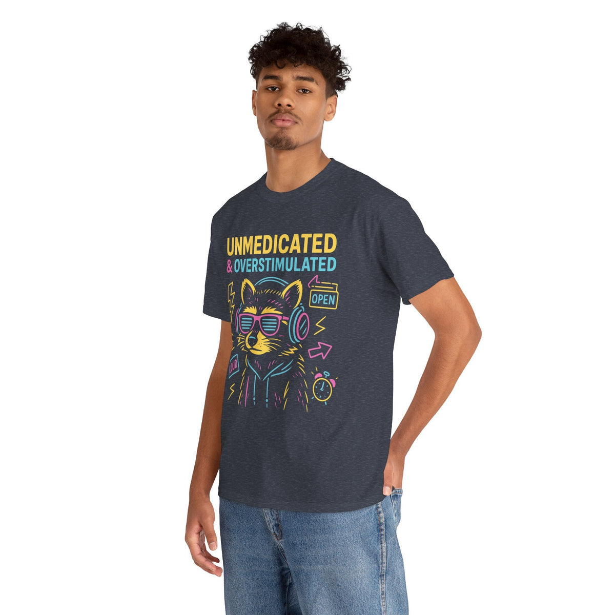 Unmedicated & Overstimulated Neon Raccoon ADHD Shirt – Trash Cult Supply Co. – Gildan 5000