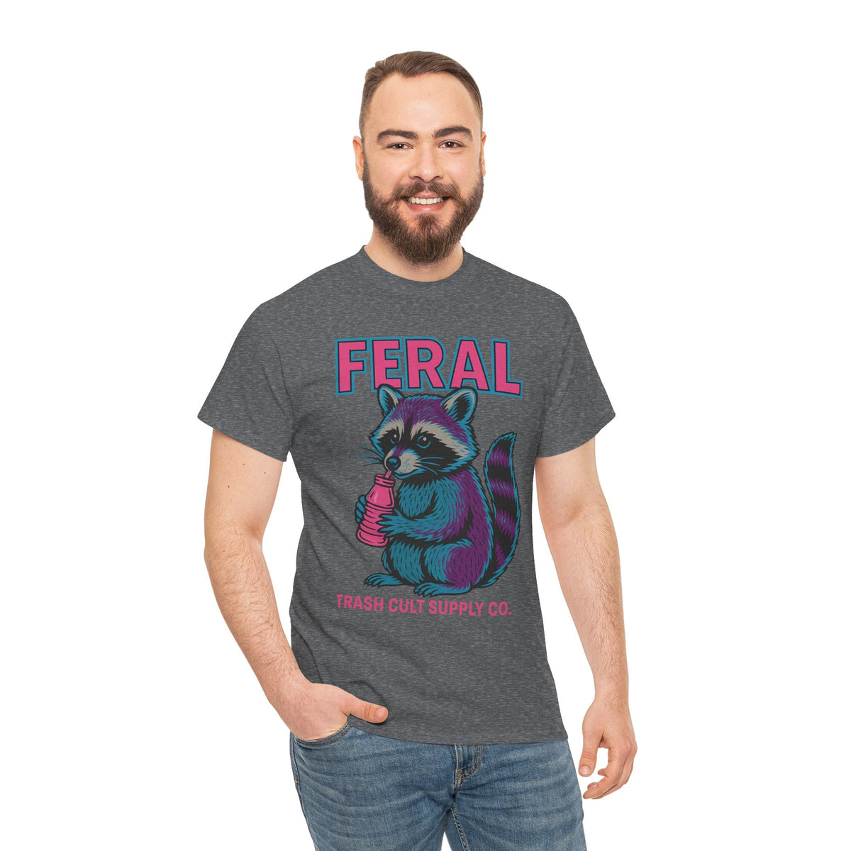 FERAL Raccoon 80s Retro Shirt – Trash Cult Supply Co. – Gildan 5000 Tee