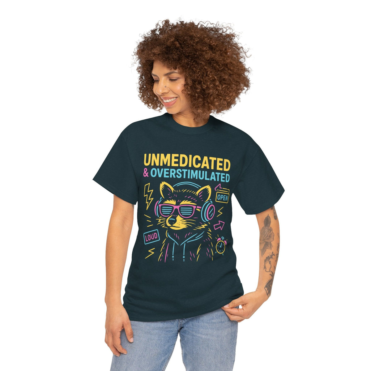 Unmedicated & Overstimulated Neon Raccoon ADHD Shirt – Trash Cult Supply Co. – Gildan 5000