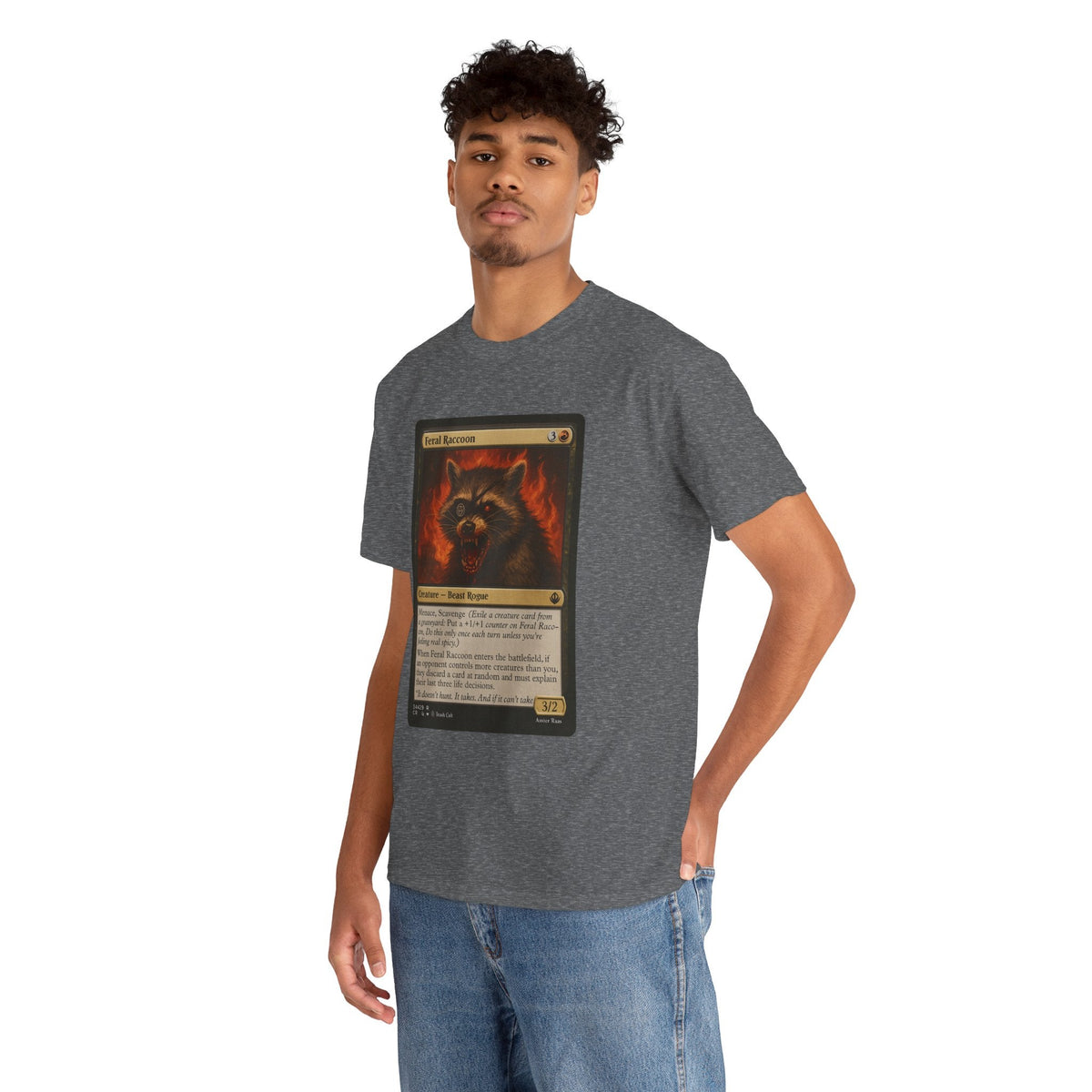 Feral Raccoon Magic Card Shirt – MTG-Inspired Beast Rogue Tee, Trash Cult Creature Card, Gildan 5000 Unisex T-Shirt