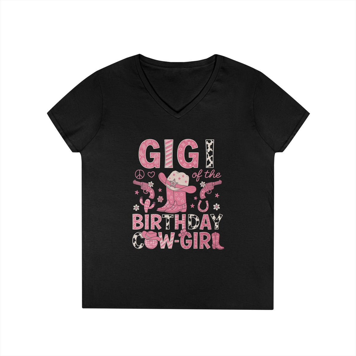 Birthday Cowgirl V-Neck T-Shirt for Gigi, Fun Birthday Gift, Farm-Themed Apparel, Cute Birthday Outfit, Western Style Tee