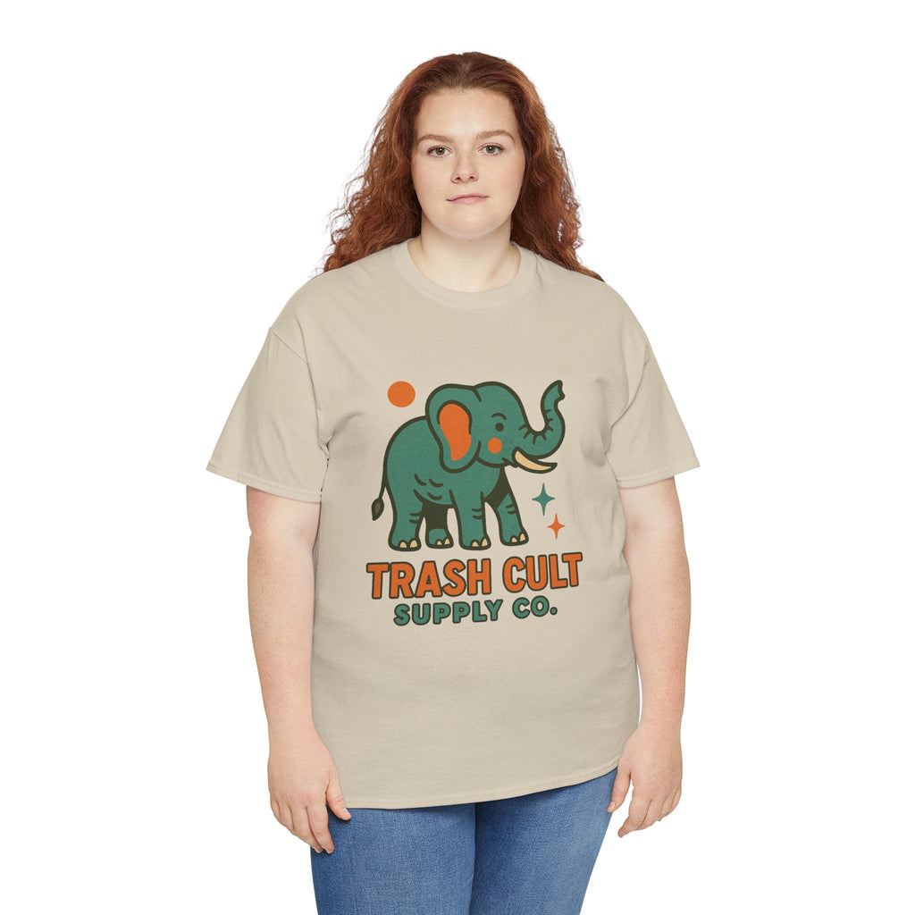 Trash Cult Elephant Unisex Heavy Cotton Tee, Eco-Friendly Shirt, Cool Casual Tee, Gift for Animal Lovers, Vintage Style T-Shirt