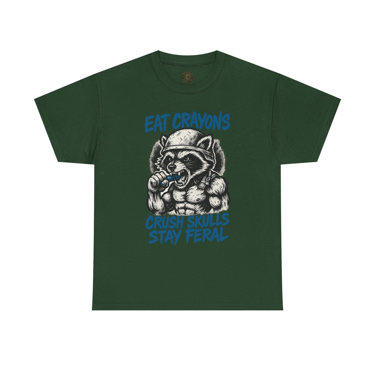 Eat Crayons Crush Skulls Stay Feral Military Raccoon Shirt – Gildan 5000