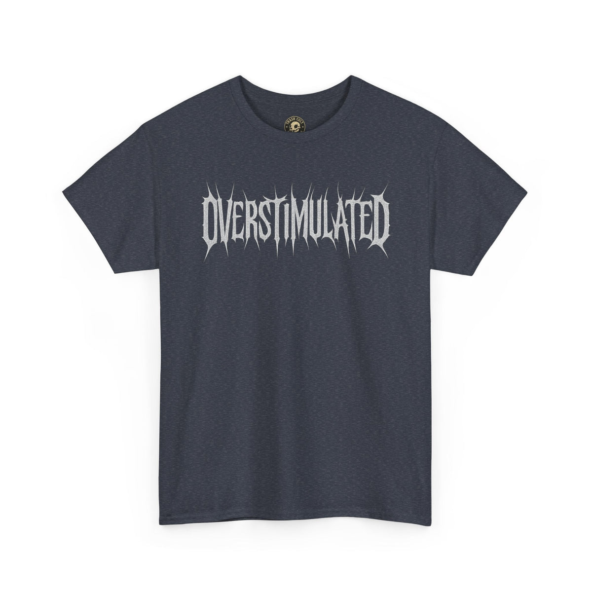 OVERSTIMULATED Metalcore Grunge Shirt – White on Black Distressed Font Tee