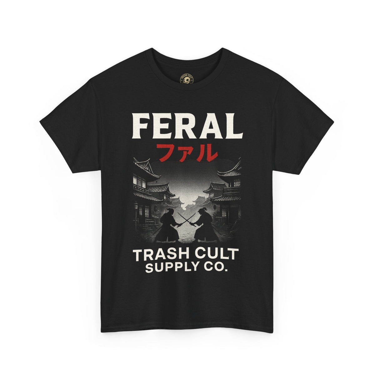 FERAL Samurai Shirt – Japanese Village & Warrior Graphic | Trash Cult Supply Co | Gildan 5000 Tee