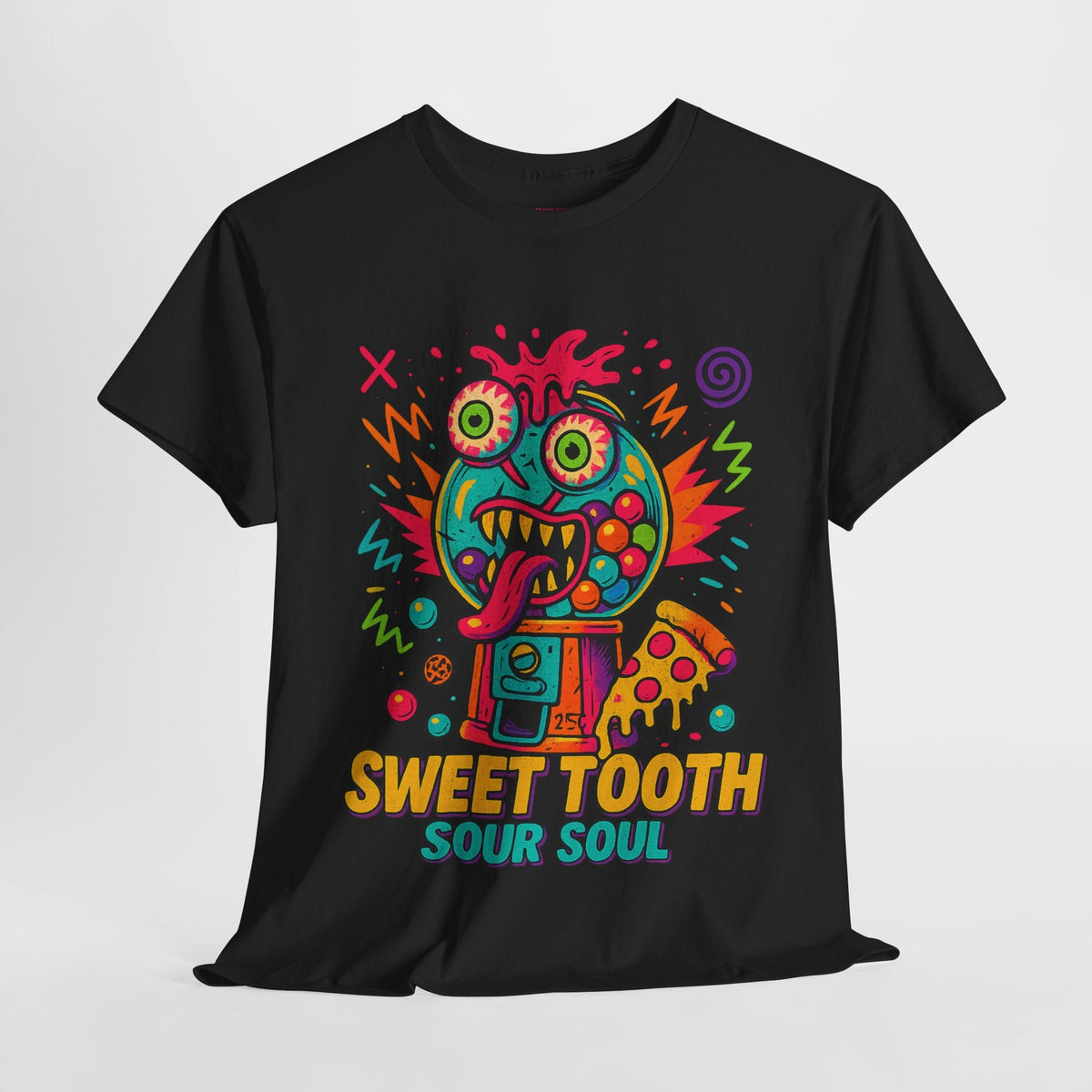 Sweet Tooth, Sour Soul – Neon Gumball Monster Graphic Tee | Gildan 5000 | Limited Edition Chaoswear