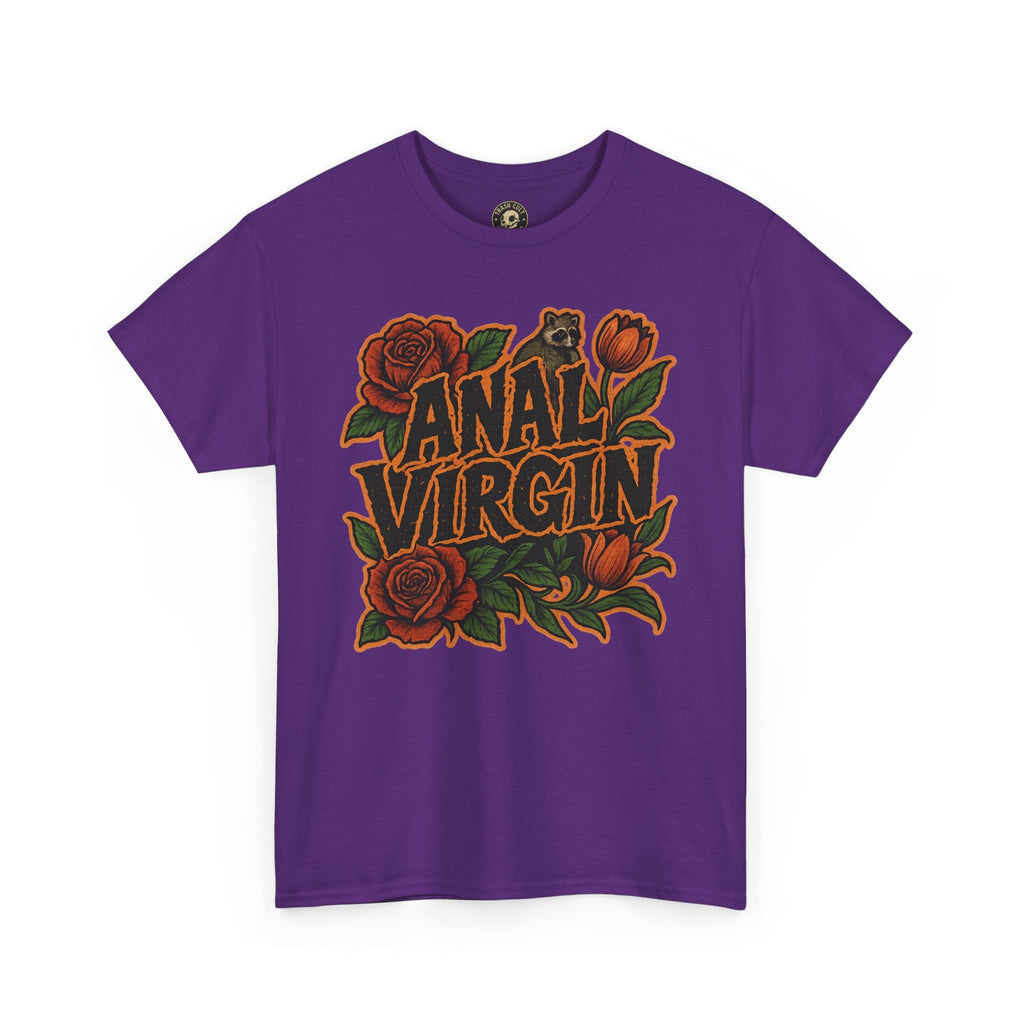 Anal Virgin Bold Floral Trashcore Tee – Funny Raccoon Shirt – Gildan 5000