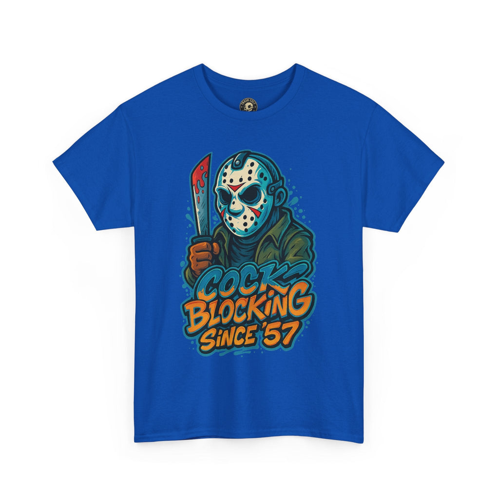 Jason Voorhees “Cock Blocking Since ’57” Funny Horror T-Shirt – Gildan 5000 | Slasher Meme Graphic Tee