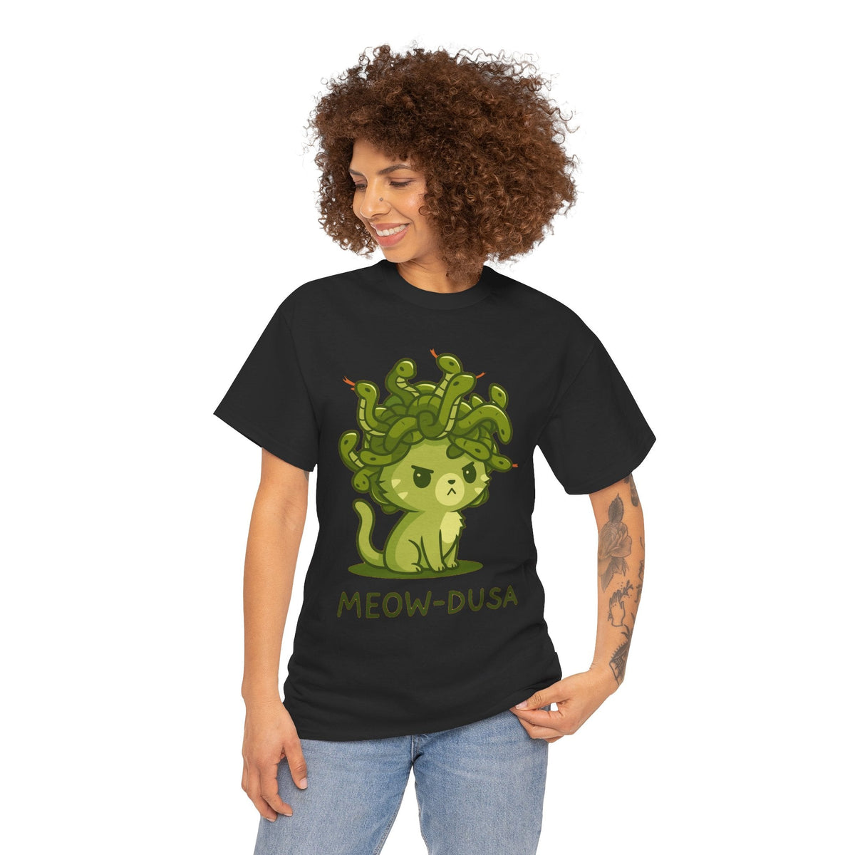 Meow-dusa Funny Cat Medusa T-Shirt – Gildan 5000 Heavy Cotton Tee