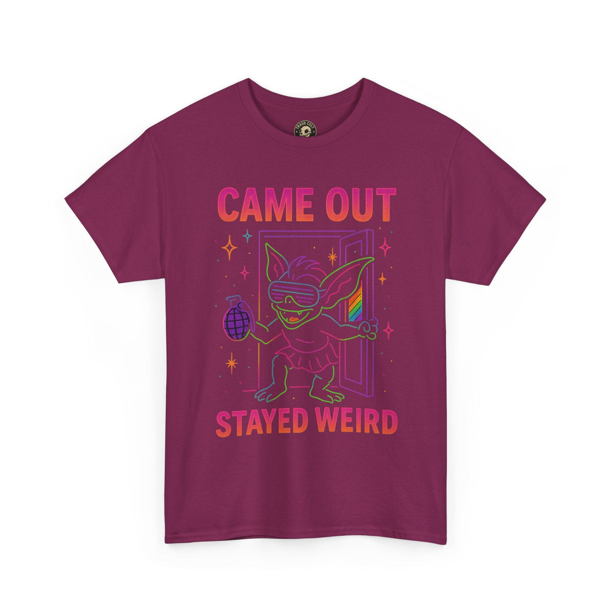 Came Out, Stayed Weird – Neon Gremlin Pride T-Shirt | Gildan Unisex Heavy Cotton Tee | LGBTQ+ Graphic Shirt