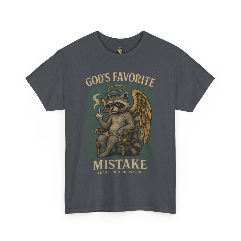 God’s Favorite Mistake Shirt – Raccoon Angel Flipping the Bird by Trash Cult Supply Co.