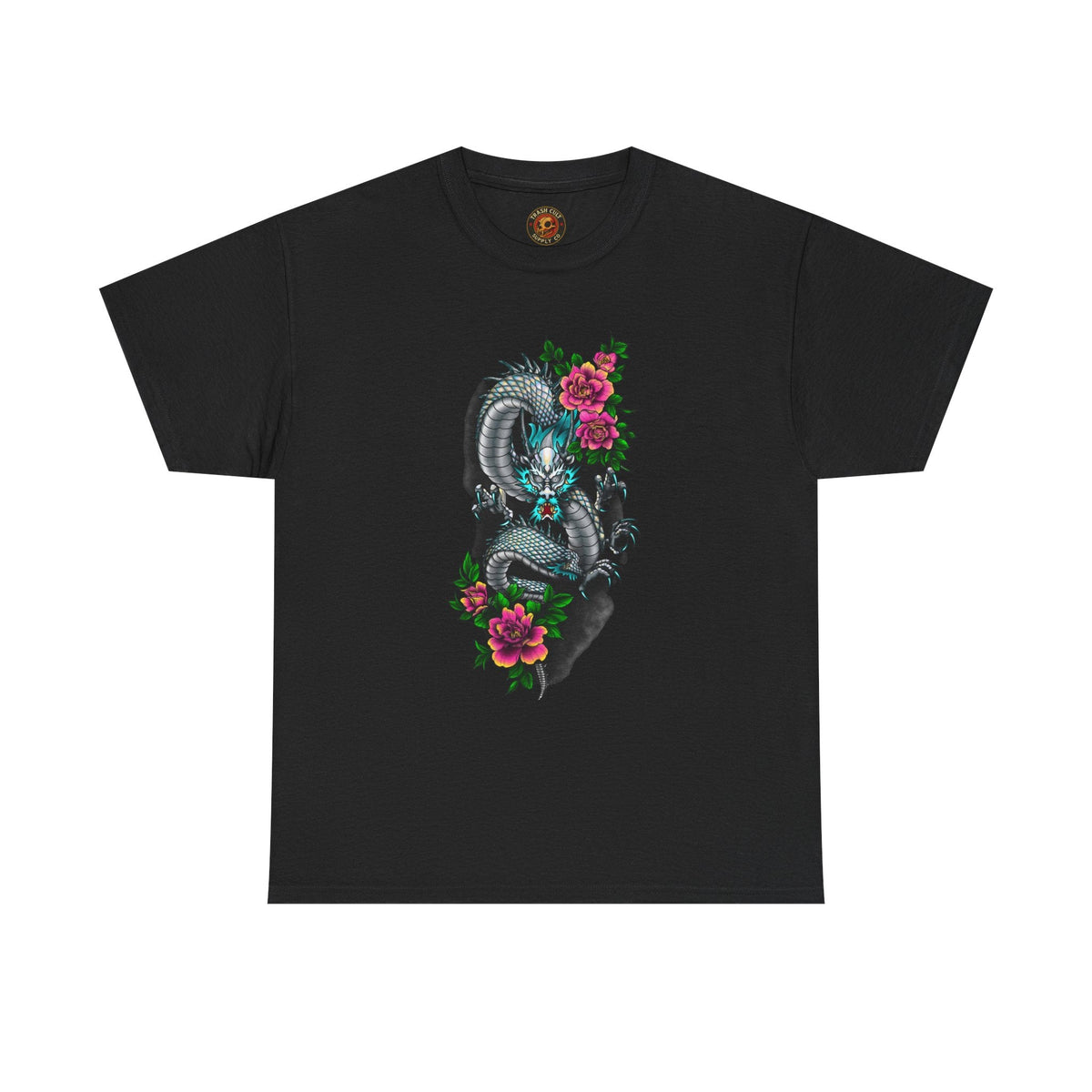 Mythic Dragon & Peonies Tattoo T-Shirt – Lara Davenport x Trash Cult Supply Co. Collab (Gildan 5000)