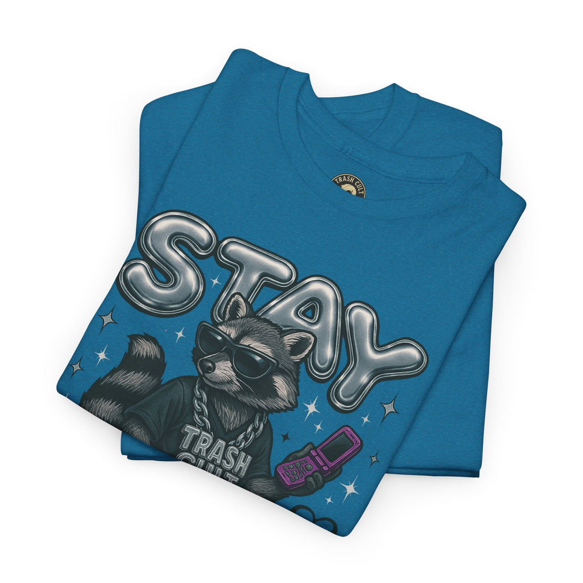 Stay Feral Chrome Raccoon Tee – Y2K Streetwear Trash Cult Shirt