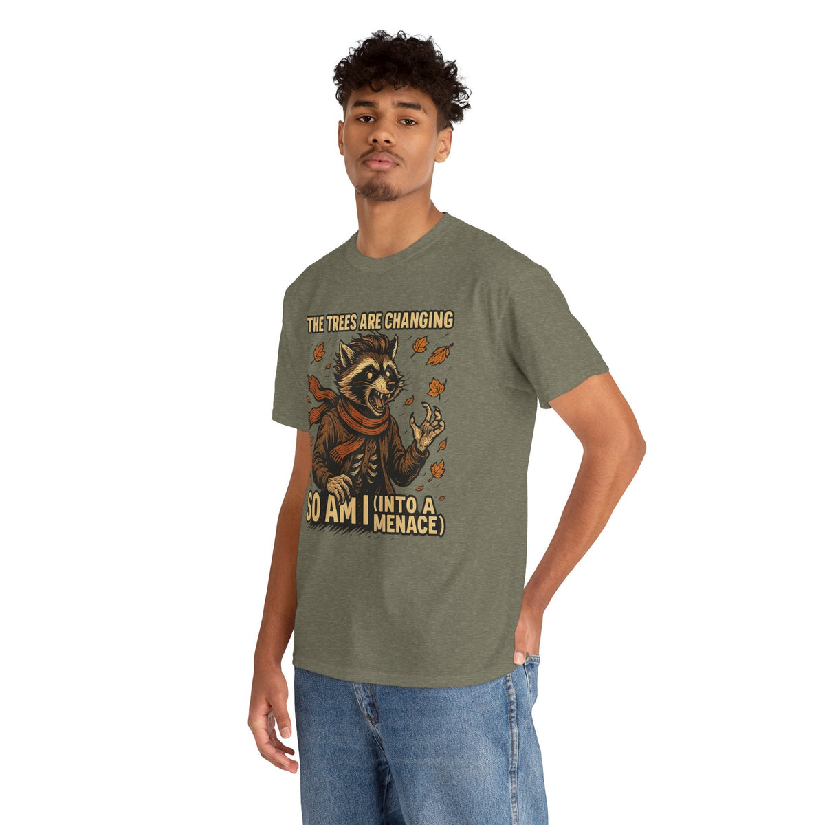 So Am I (Into a Menace) Shirt – Raccoon Transformation Fall Tee – The Trees Are Changing T-Shirt – Fall of Humanity Collection – Trash Cult Supply Co.