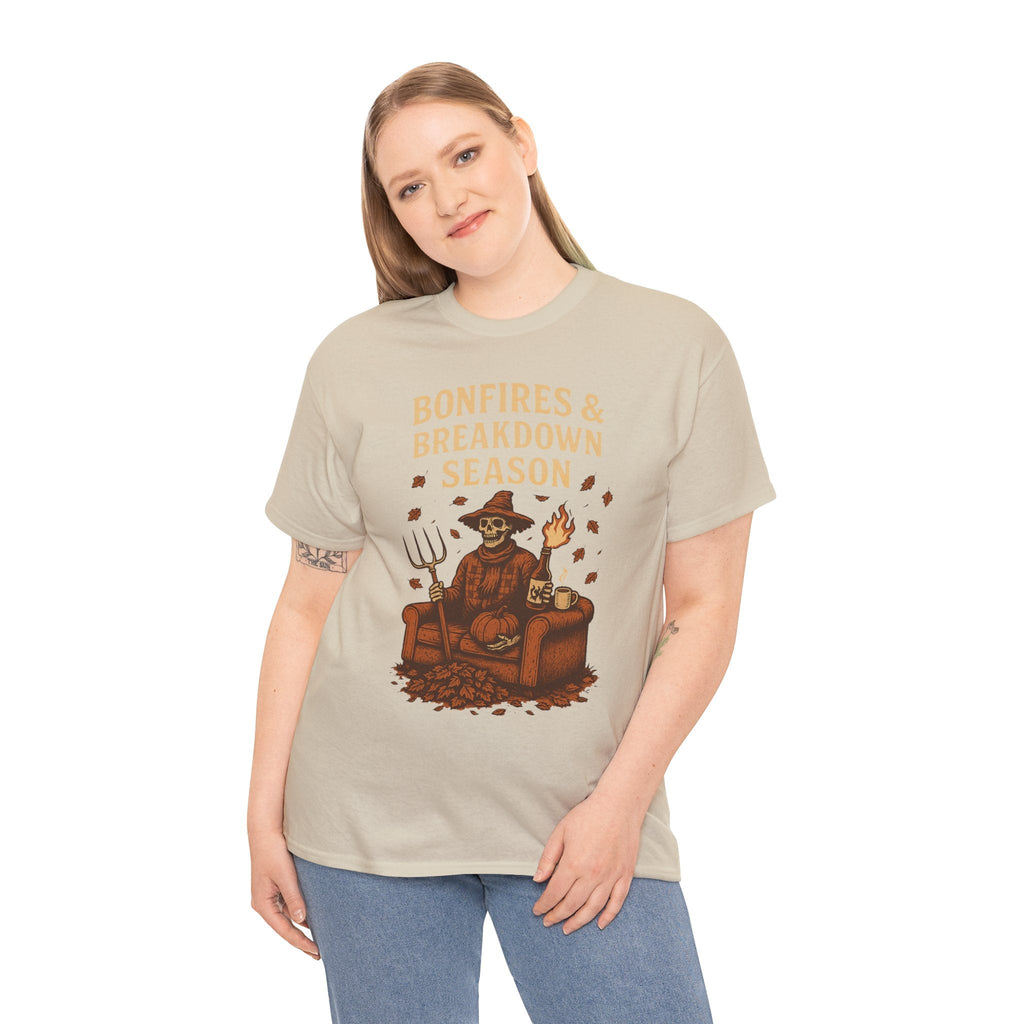 Bonfires & Breakdown Season Shirt – Skeleton Couch Chaos Tee – Fall of Humanity Collection – Trash Cult Supply Co.