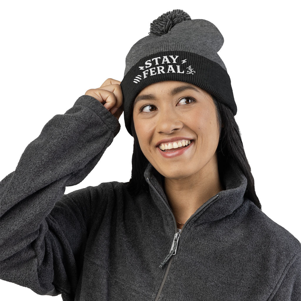 Stay Feral Pom-Pom Knit Cap, Cozy Winter Beanie, Embroidered Hats for Adventurers, Gift for Outdoorsy Friends, Stylish Cold Weather [...]