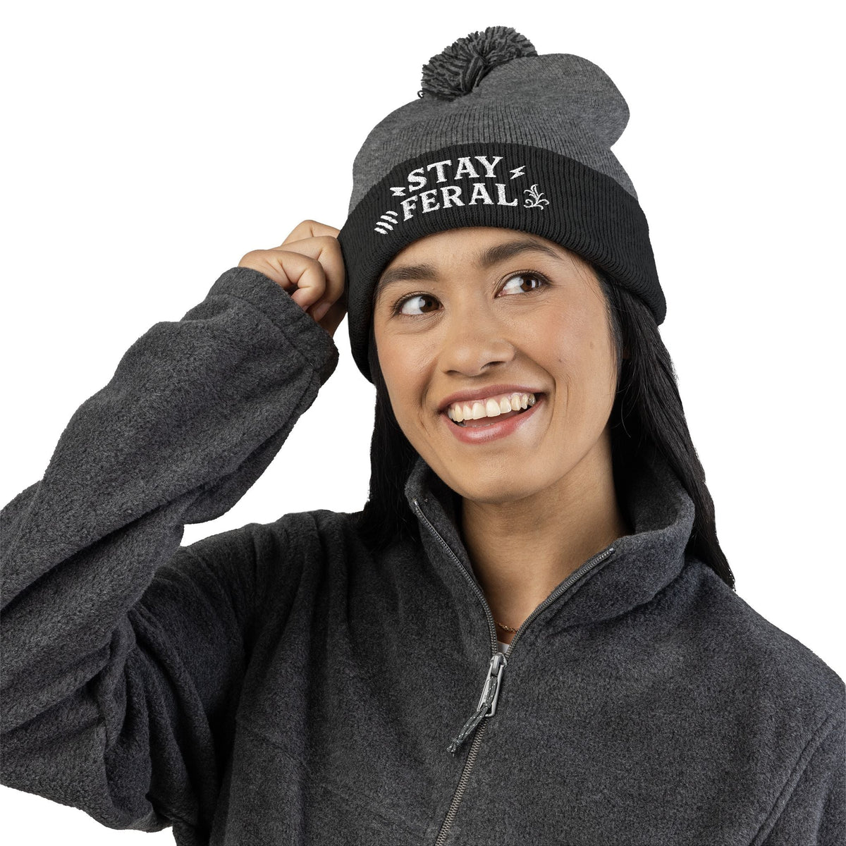 Stay Feral Pom-Pom Knit Cap, Cozy Winter Beanie, Embroidered Hats for Adventurers, Gift for Outdoorsy Friends, Stylish Cold Weather [...]