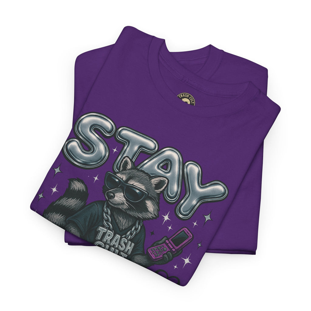 Stay Feral Chrome Raccoon Tee – Y2K Streetwear Trash Cult Shirt