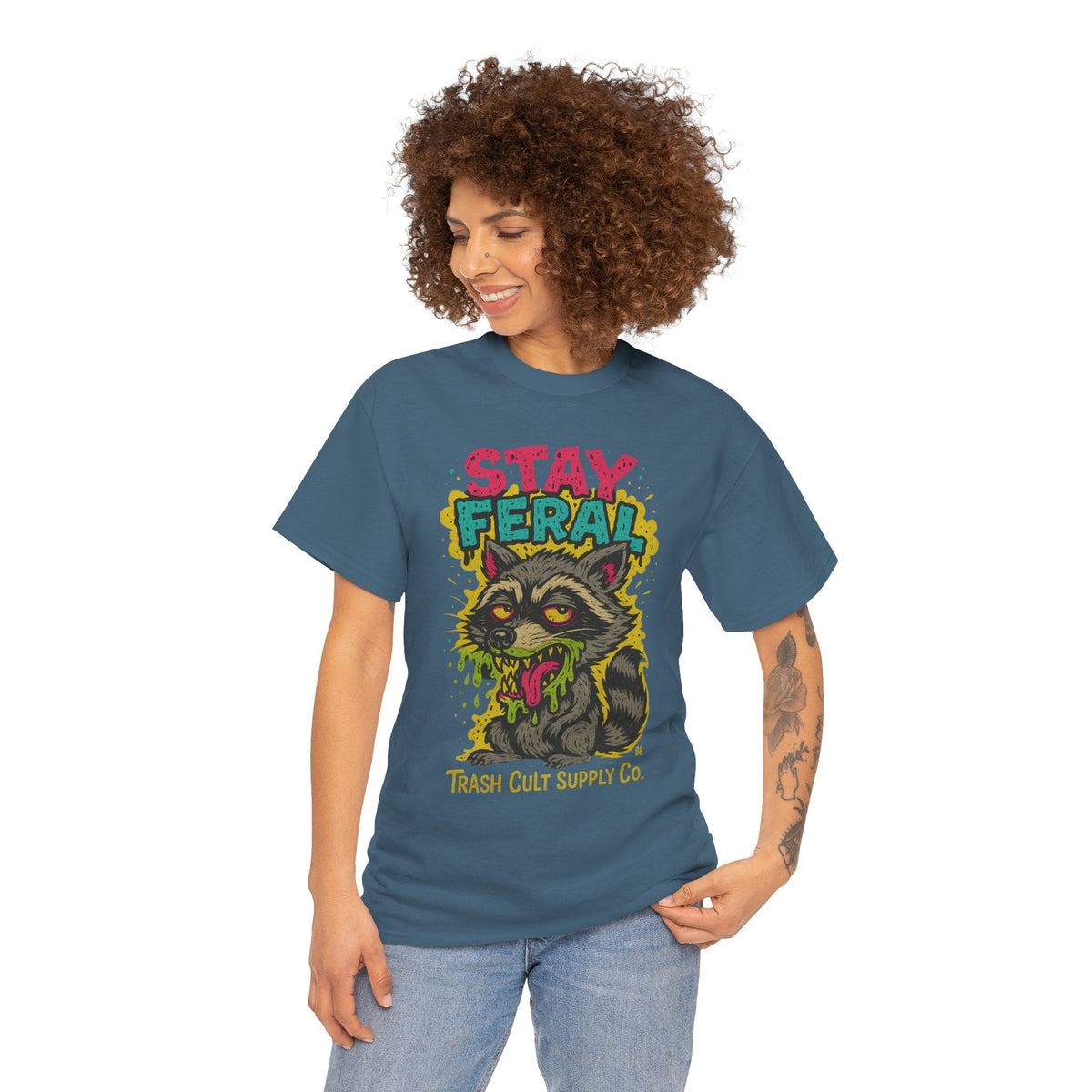 Stay Feral Raccoon Lowbrow Tee – Trash Cult Supply Co. | Gildan 5000