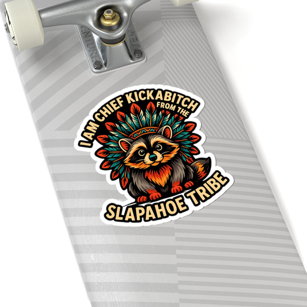 Chief Kickabitch Raccoon Sticker, Fun Laptop Decor, Nature Lover Gift, Tribal Style Art, Cute Car Decal