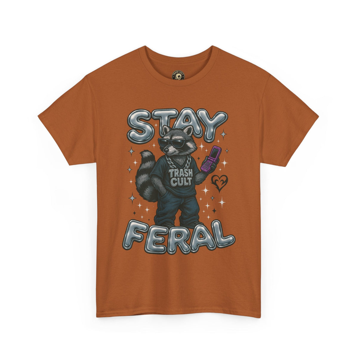 Stay Feral Chrome Raccoon Tee – Y2K Streetwear Trash Cult Shirt