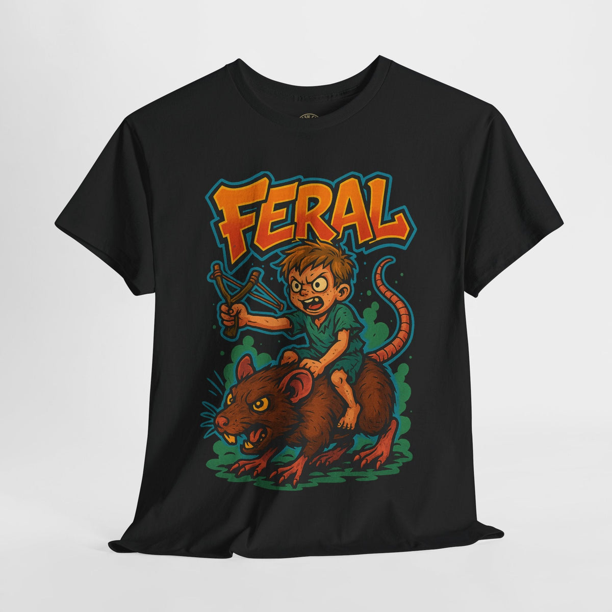 FERAL Graffiti Rat Rider T-Shirt – Bold New School Streetwear | Gildan 5000 Chaos Graphic Tee