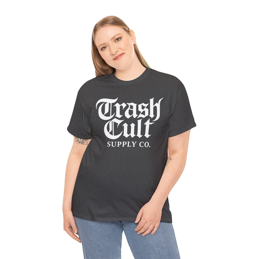 Trash Cult Gothic Logo Shirt – White Cyber Gothic Print on Gildan 5000