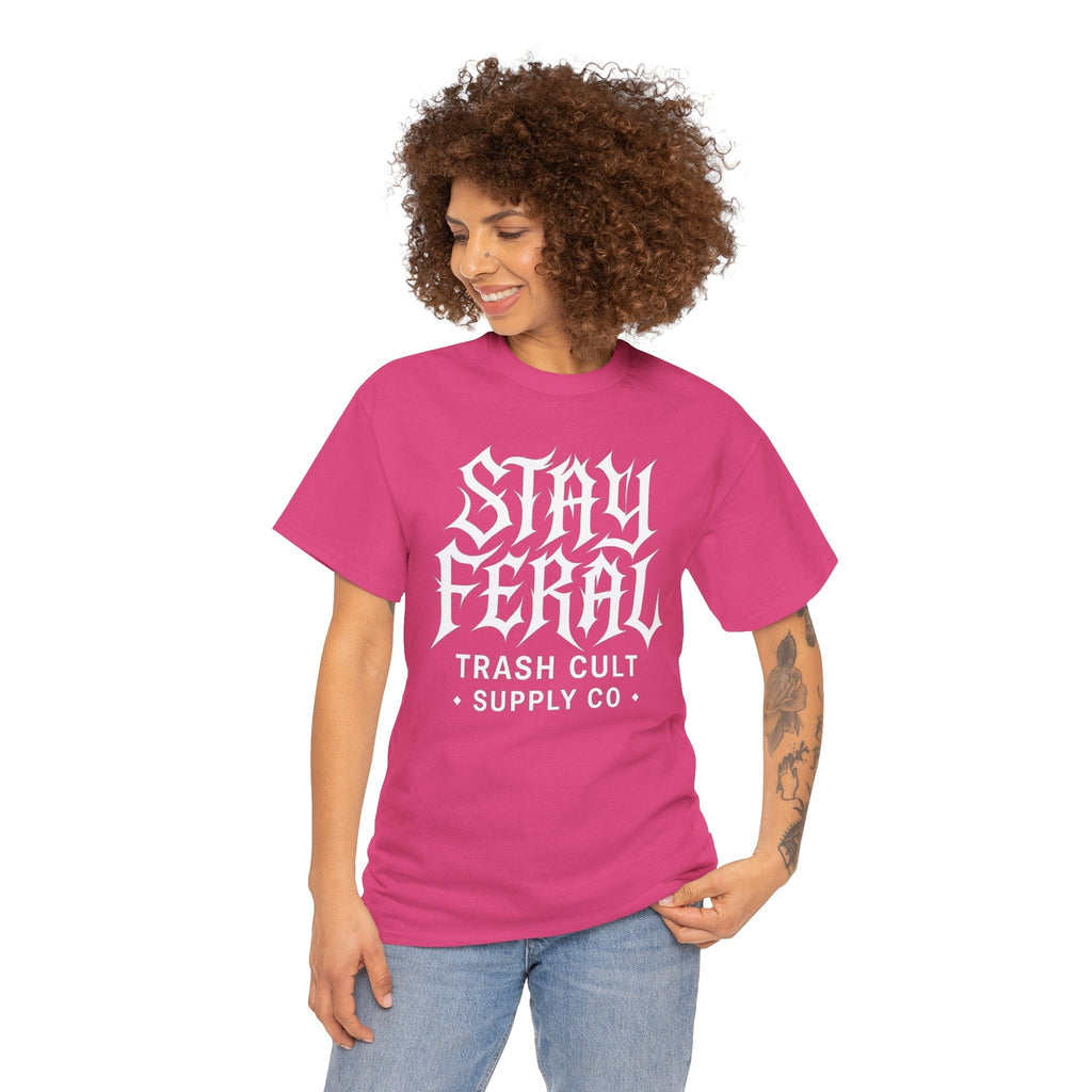 Unisex Heavy Cotton Tee - Stay Feral Graphic Tee, Streetwear Shirt, Gift for Wild Spirits, Eco-Friendly Casualwear, Summer Fashion
