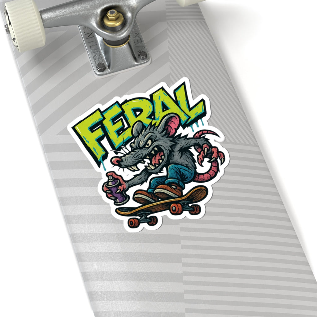 Feral Skate Rat Stickers | Cool Kiss-Cut Decals for Laptops, Water Bottles, Skateboards, Party Favors, Graffiti Lovers
