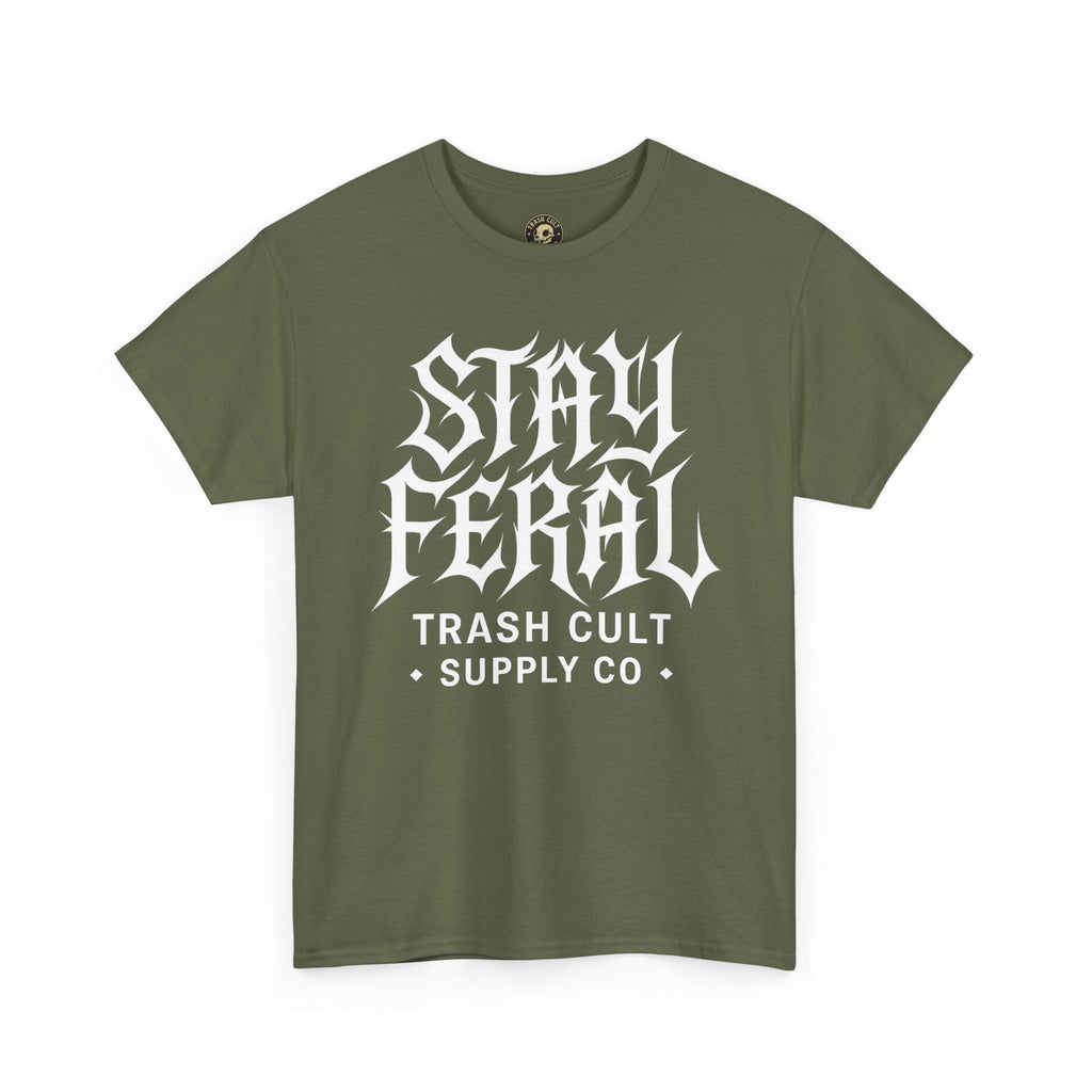 Unisex Heavy Cotton Tee - Stay Feral Graphic Tee, Streetwear Shirt, Gift for Wild Spirits, Eco-Friendly Casualwear, Summer Fashion