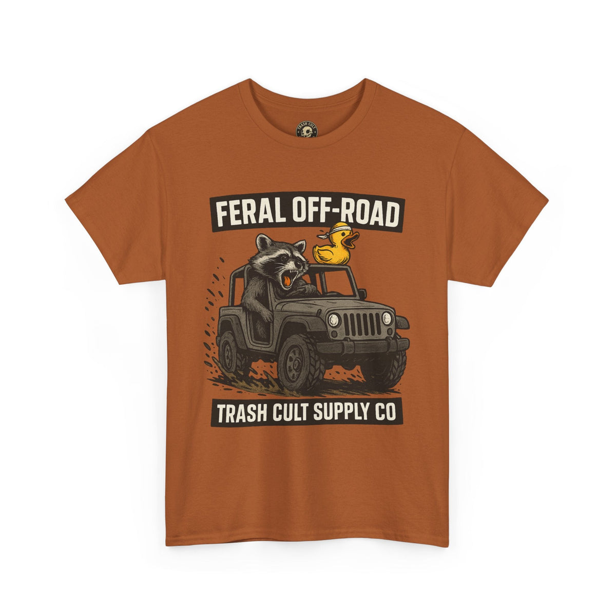 Feral Off-Road Raccoon Jeep Shirt – Mud Slinging Chaos | Trash Cult Supply Co | Gildan 5000 Tee