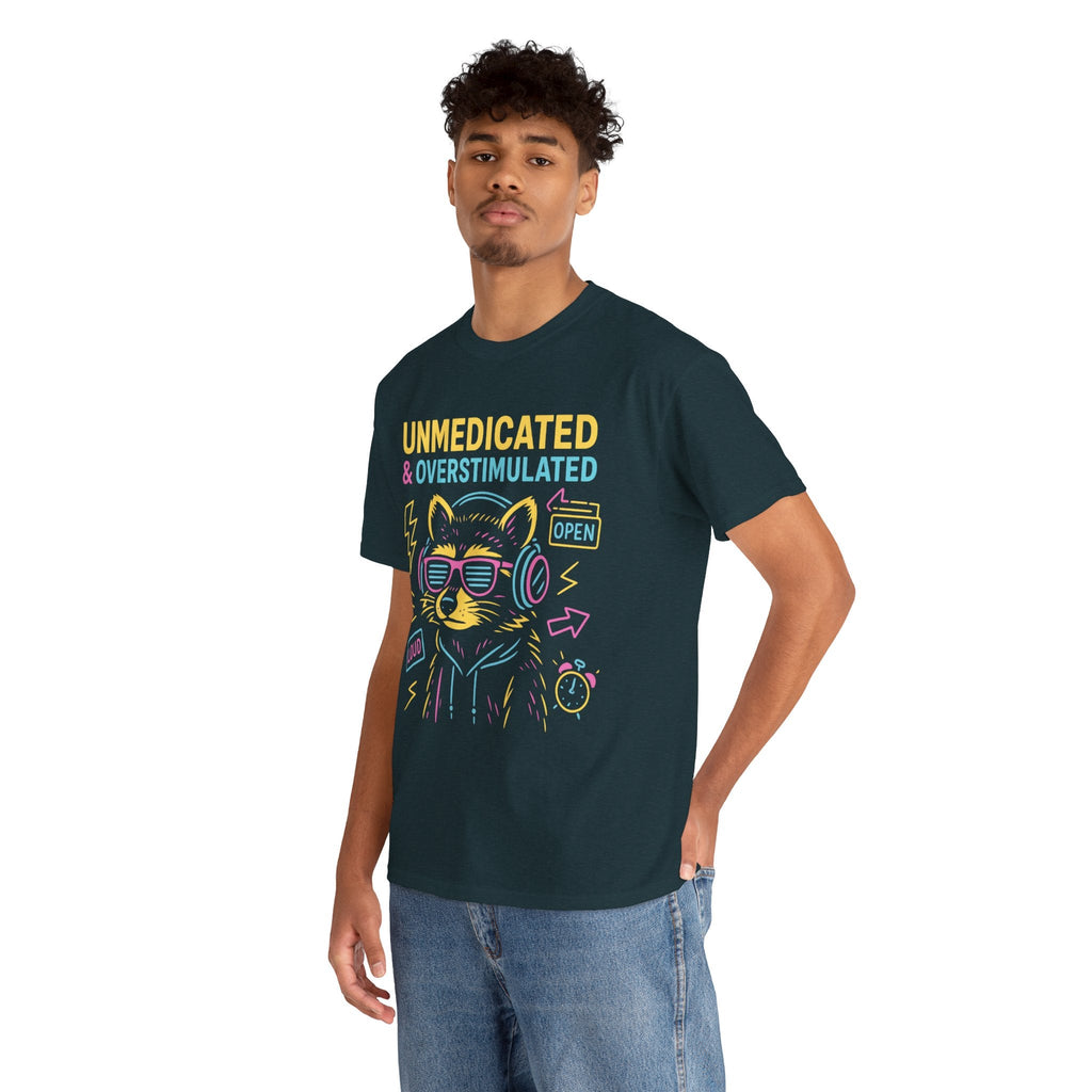 Unmedicated & Overstimulated Neon Raccoon ADHD Shirt – Trash Cult Supply Co. – Gildan 5000