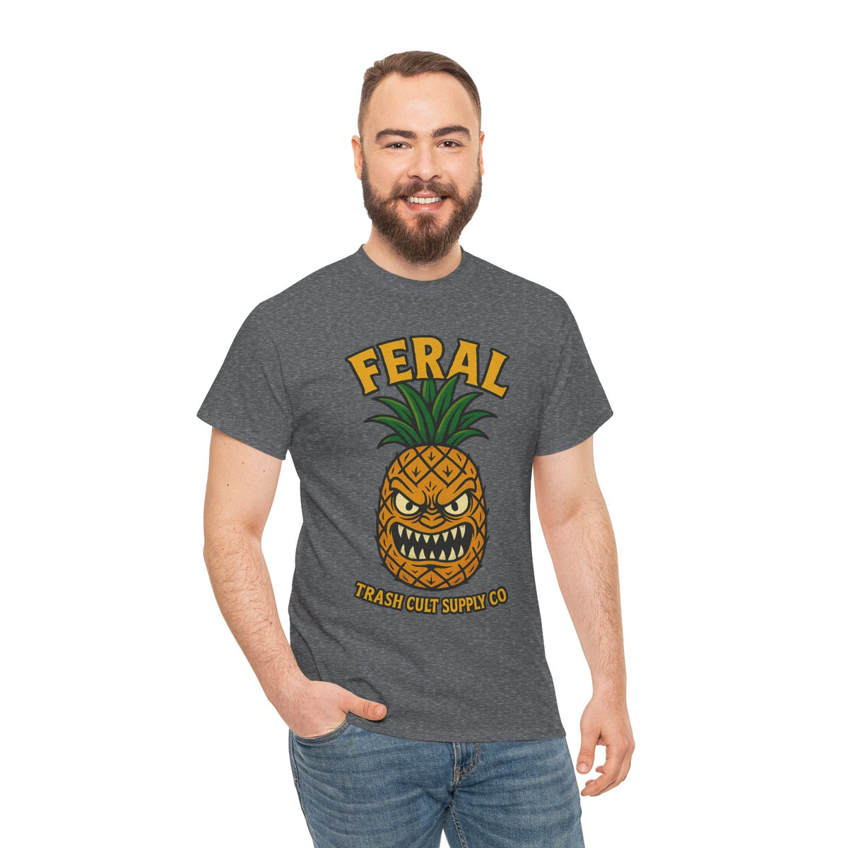 Feral Evil Pineapple Shirt – Aggressive Fruit Trashcore Tee – Gildan 5000 Unisex