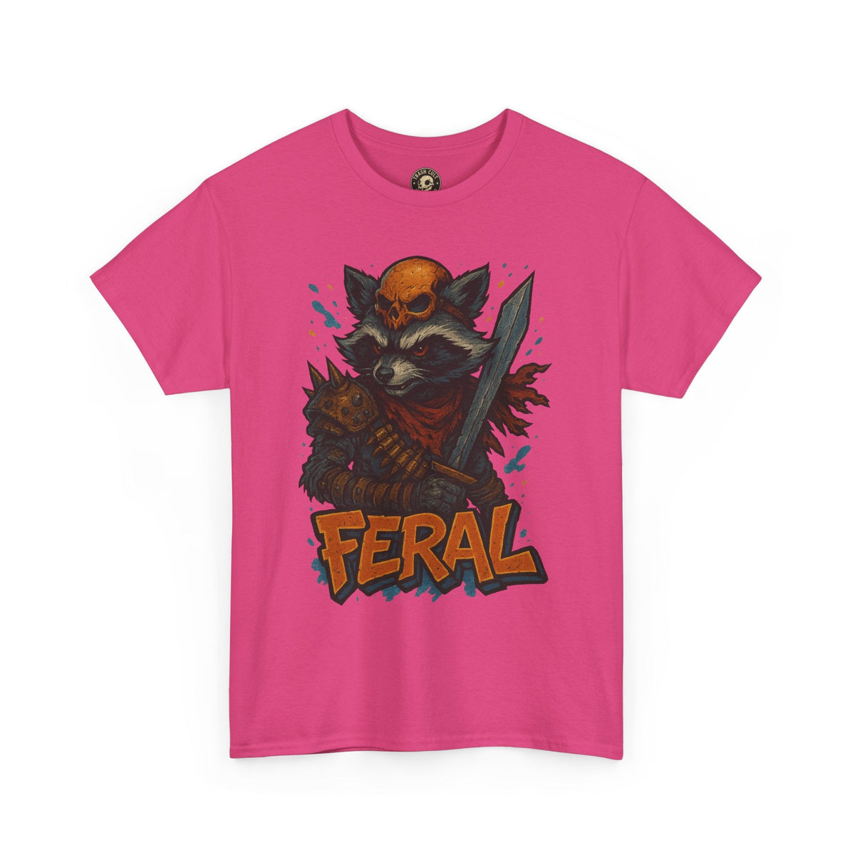 FERAL Raccoon Warlord Shirt – Graffiti Street Art Animal Tee | Bold Post-Apocalyptic Design on Gildan 5000
