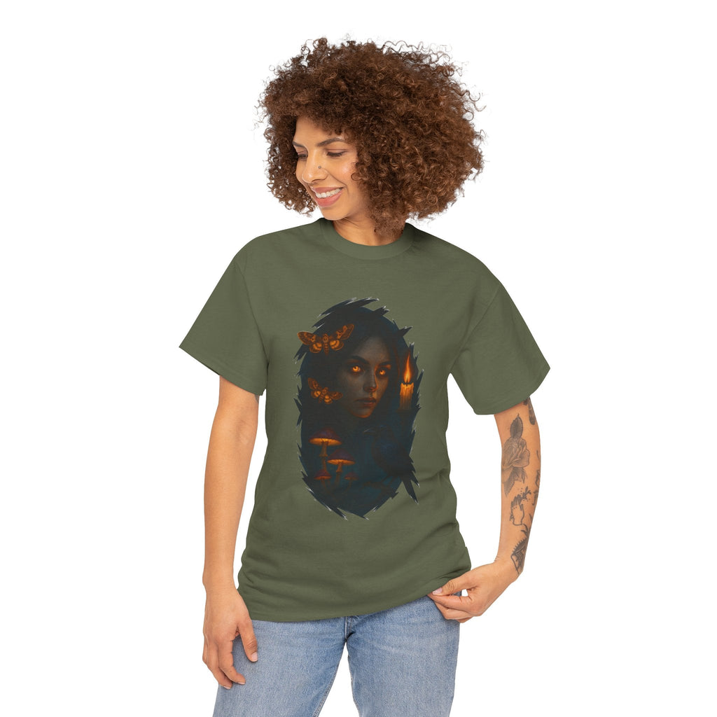 Mystical Night Unisex Heavy Cotton Tee, Witchy Shirt, Halloween Apparel, Fantasy Tee, Gift for Her, Art Graphic Tee
