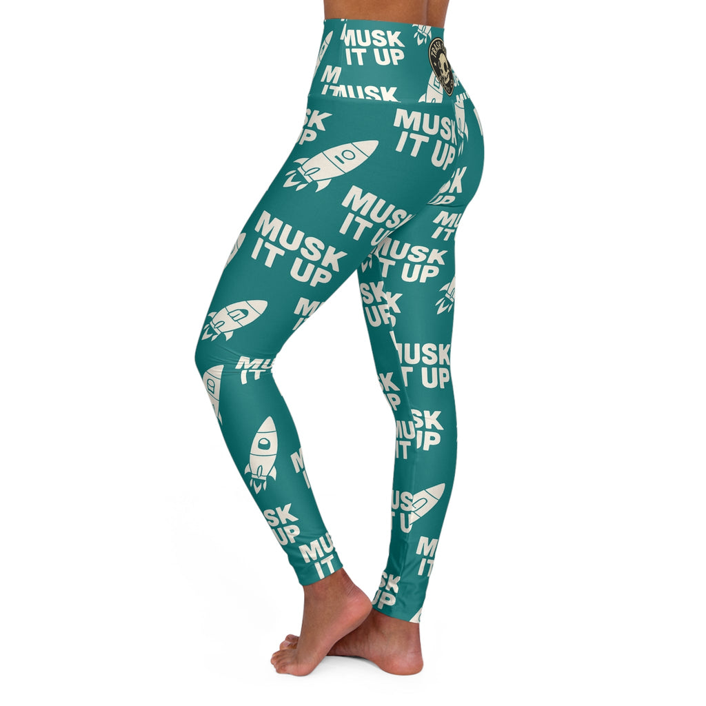 MUSK IT UP High-Waisted Yoga Leggings – Bold Rocket Print Activewear for Women - Fun Workout Gear, Activewear, Fitness Apparel, Unique Gifts for Her, Stylish Athleisure