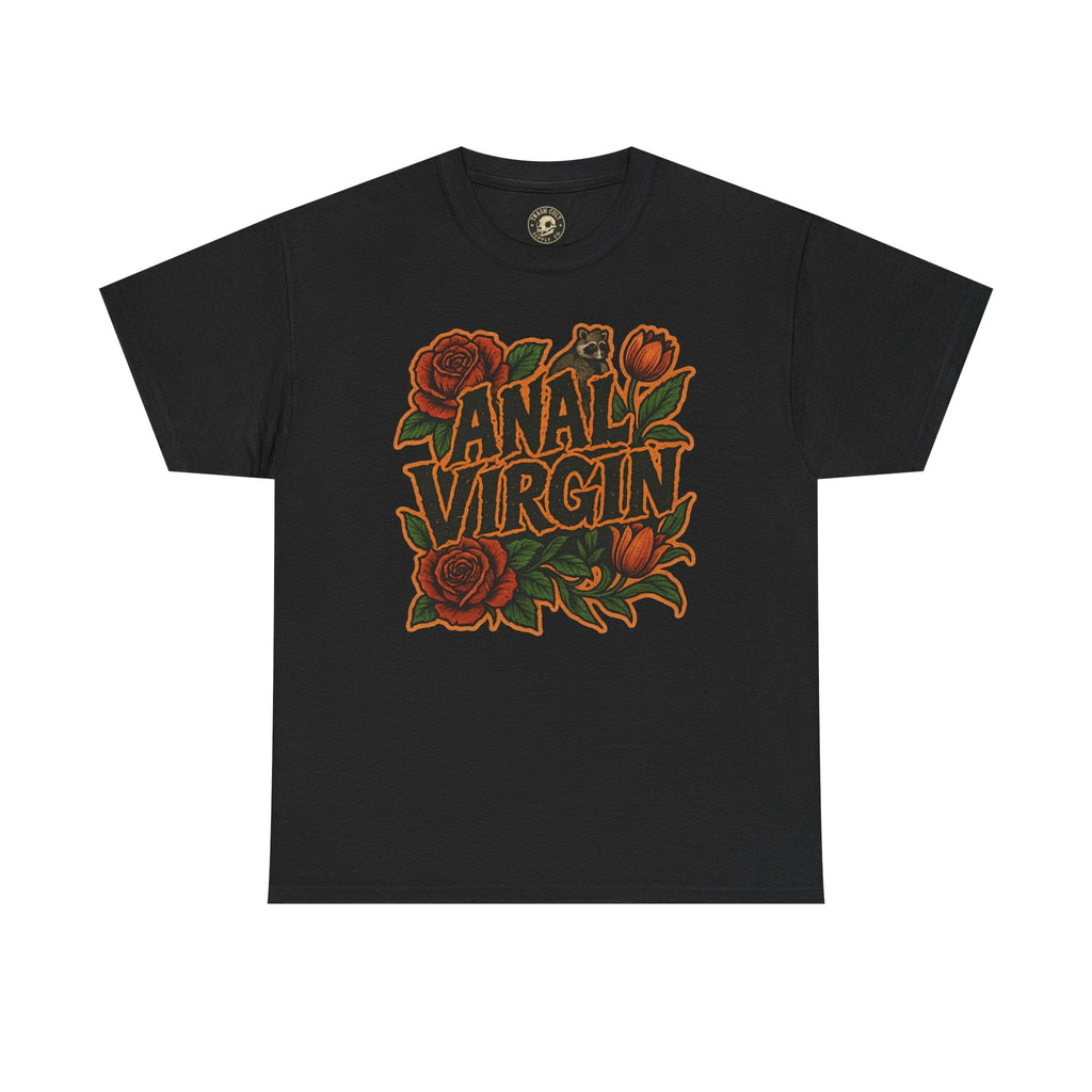 Anal Virgin Bold Floral Trashcore Tee – Funny Raccoon Shirt – Gildan 5000