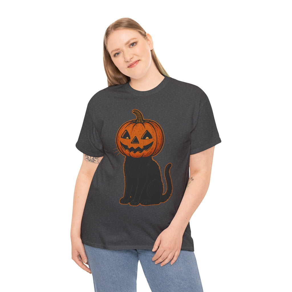 Black Cat Pumpkin Head Halloween T-Shirt – Jack O’Lantern Cat Design