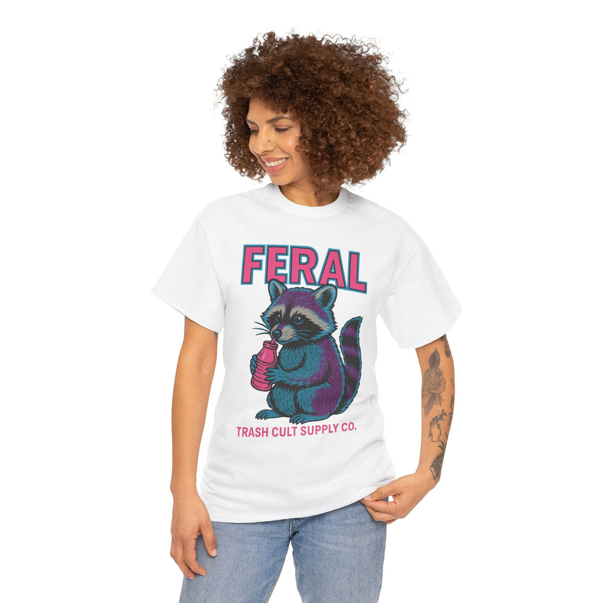 FERAL Raccoon 80s Retro Shirt – Trash Cult Supply Co. – Gildan 5000 Tee
