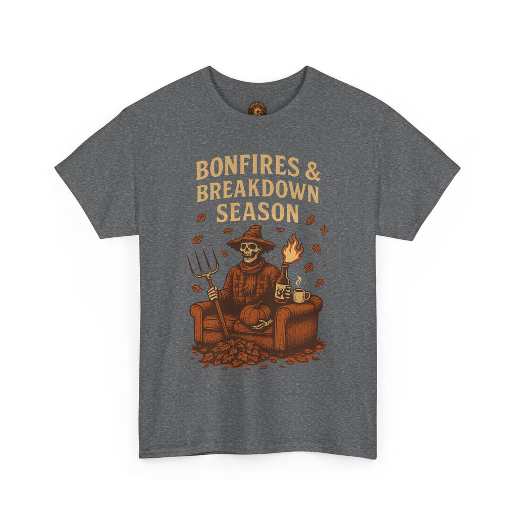Bonfires & Breakdown Season Shirt – Skeleton Couch Chaos Tee – Fall of Humanity Collection – Trash Cult Supply Co.