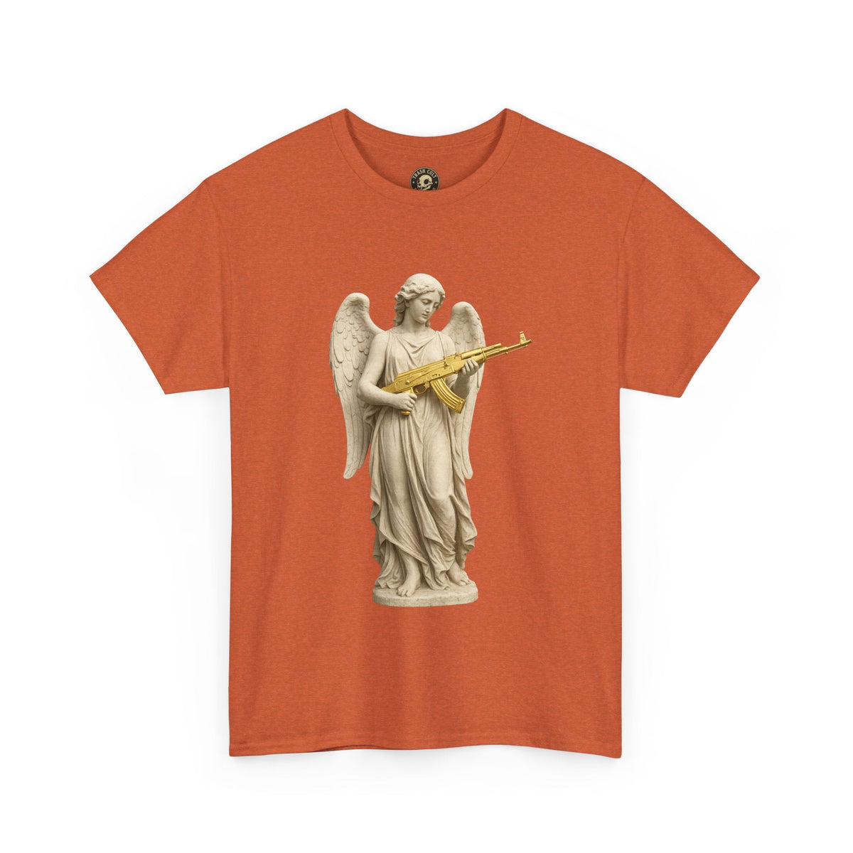 Marble Angel with Gold AK-47 T-Shirt – Gildan 5000 Divine Chaos Tee