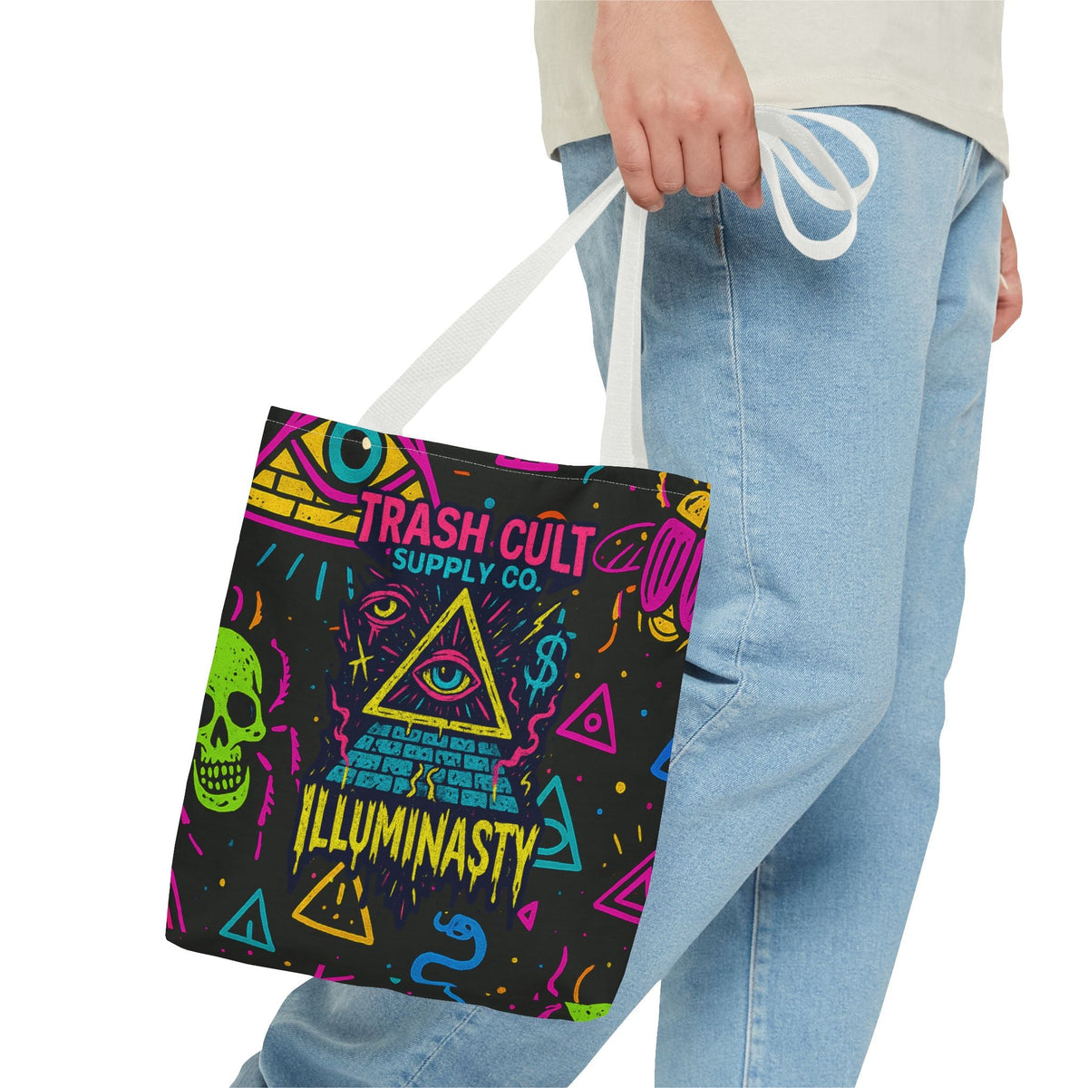 Illuminasty Drop Neon Tote Bag – All-Seeing Eye, Skulls & Symbols | Trash Cult Supply Co.