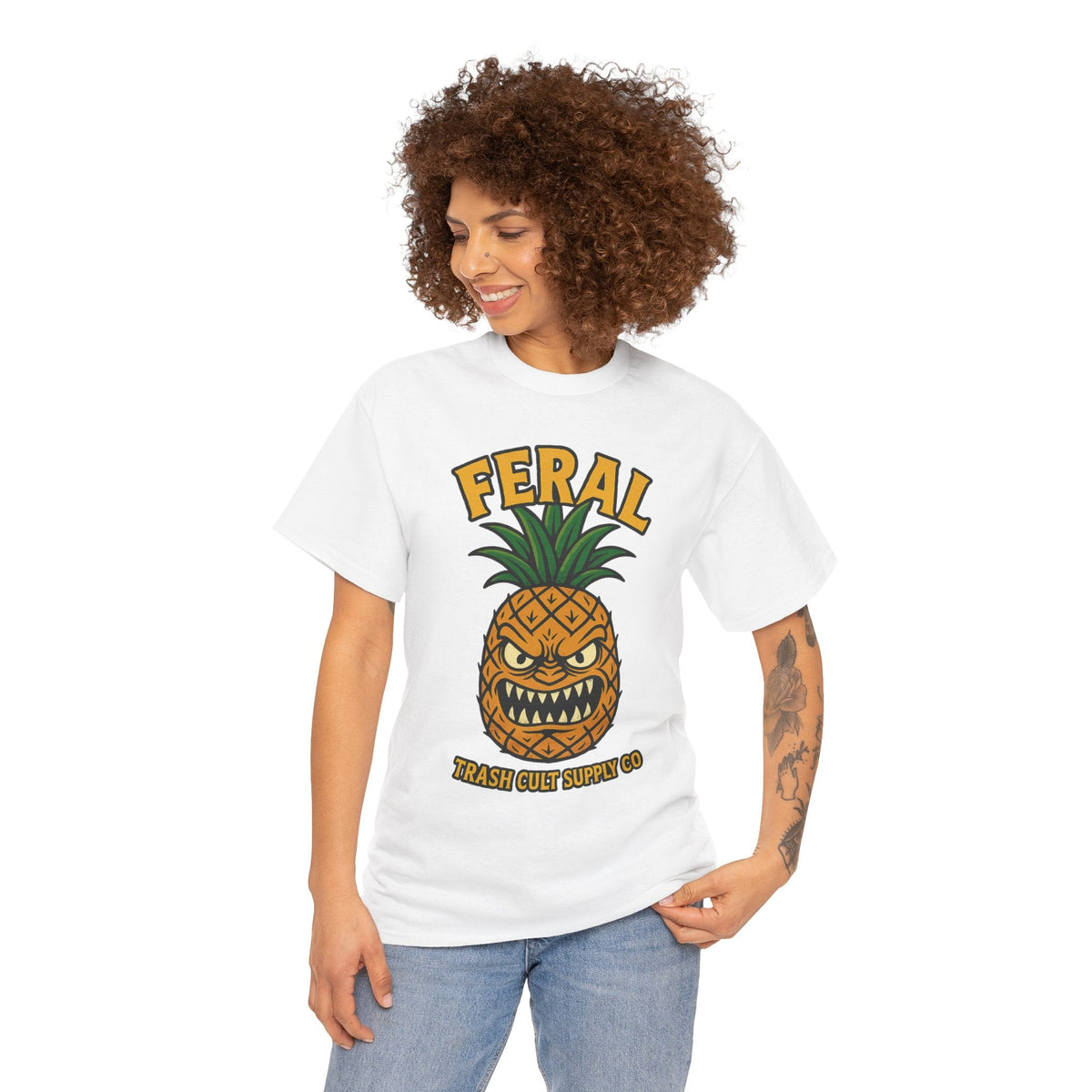 Feral Evil Pineapple Shirt – Aggressive Fruit Trashcore Tee – Gildan 5000 Unisex